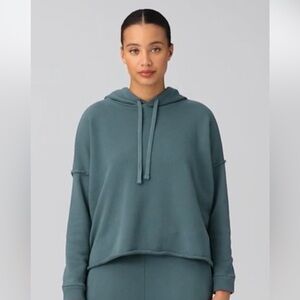 Eileen Fisher Teal Green Relaxed Hooded Sweatshirt